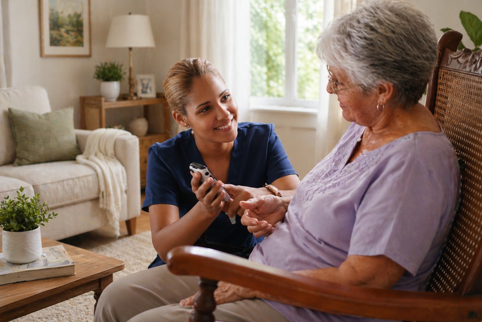 Arlo caregiver supporting a client at home